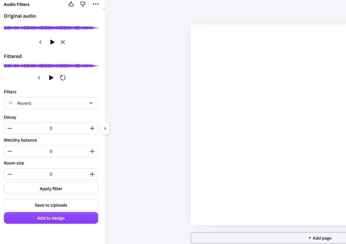 Example of Audio Filters in Canva