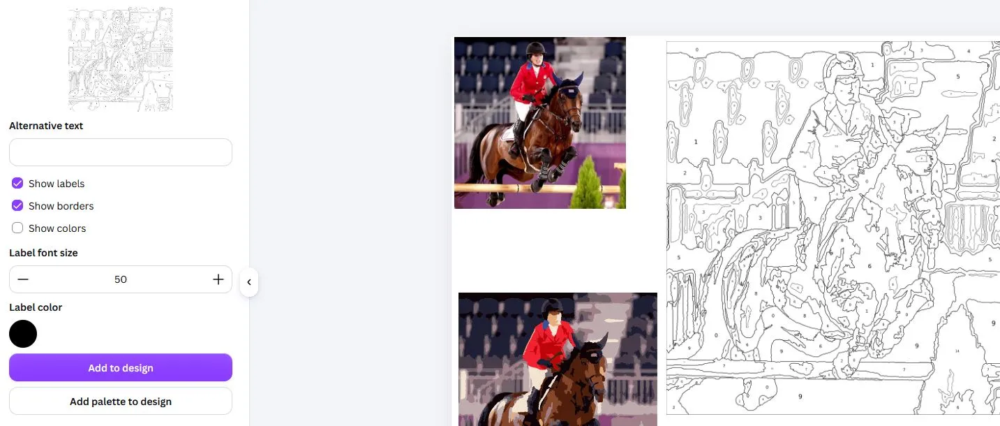 Example of a paint-by-number template generated in Canva